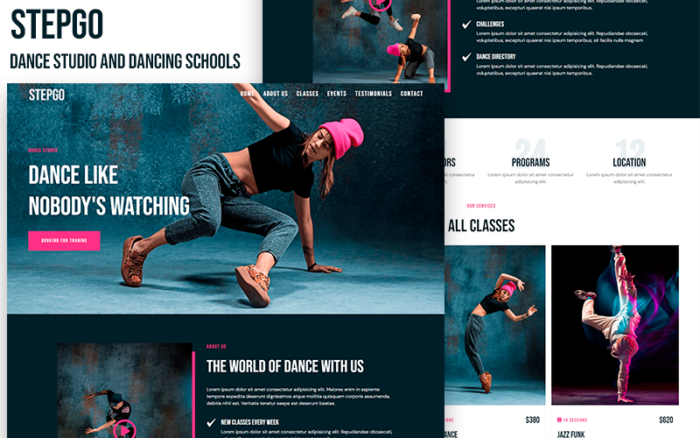 Stepgo - Dance Studio & Dancing Schools HTML5 Landing Page Landing Page Template