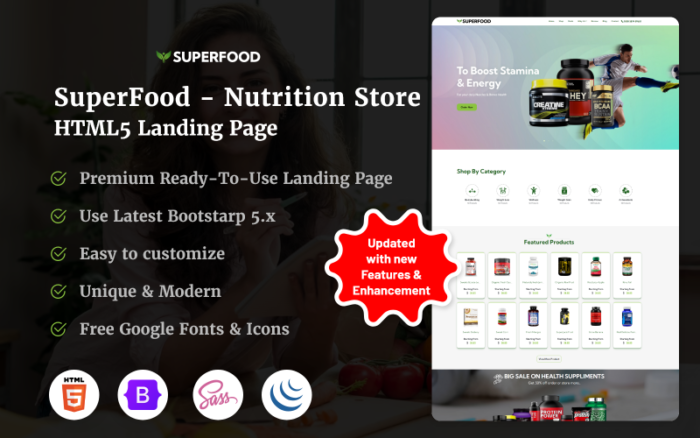 SuperFood - Nutrition Store HTML5 Landing Page Landing Page Template