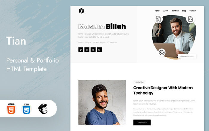 Tian - Personal Portfolio Minimal Template Website Template