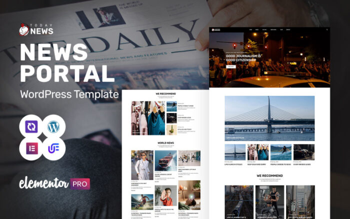 Today News - Modern News Portal And Media WordPress Elementor Theme WordPress Theme