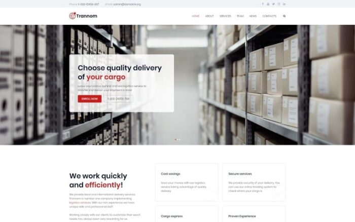 Trannom - Logistics Multipurpose Minimal WordPress Elementor Theme WordPress Theme