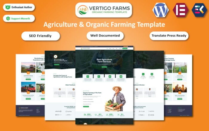 Vertigo Farms - Agriculture & Organic Farming WordPress Elementor Template WordPress Theme