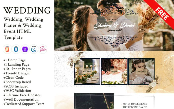 Wedding - FREE Wedding, Wedding Planner & Event HTML Template Website Template