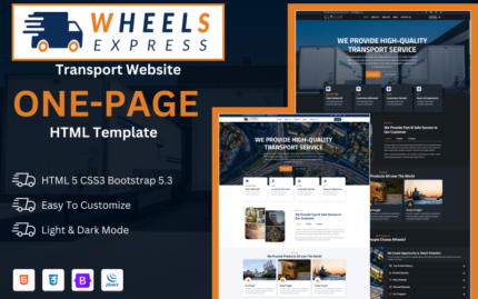 Wheels Express | One Page Transport Website HTML Template Landing Page Template