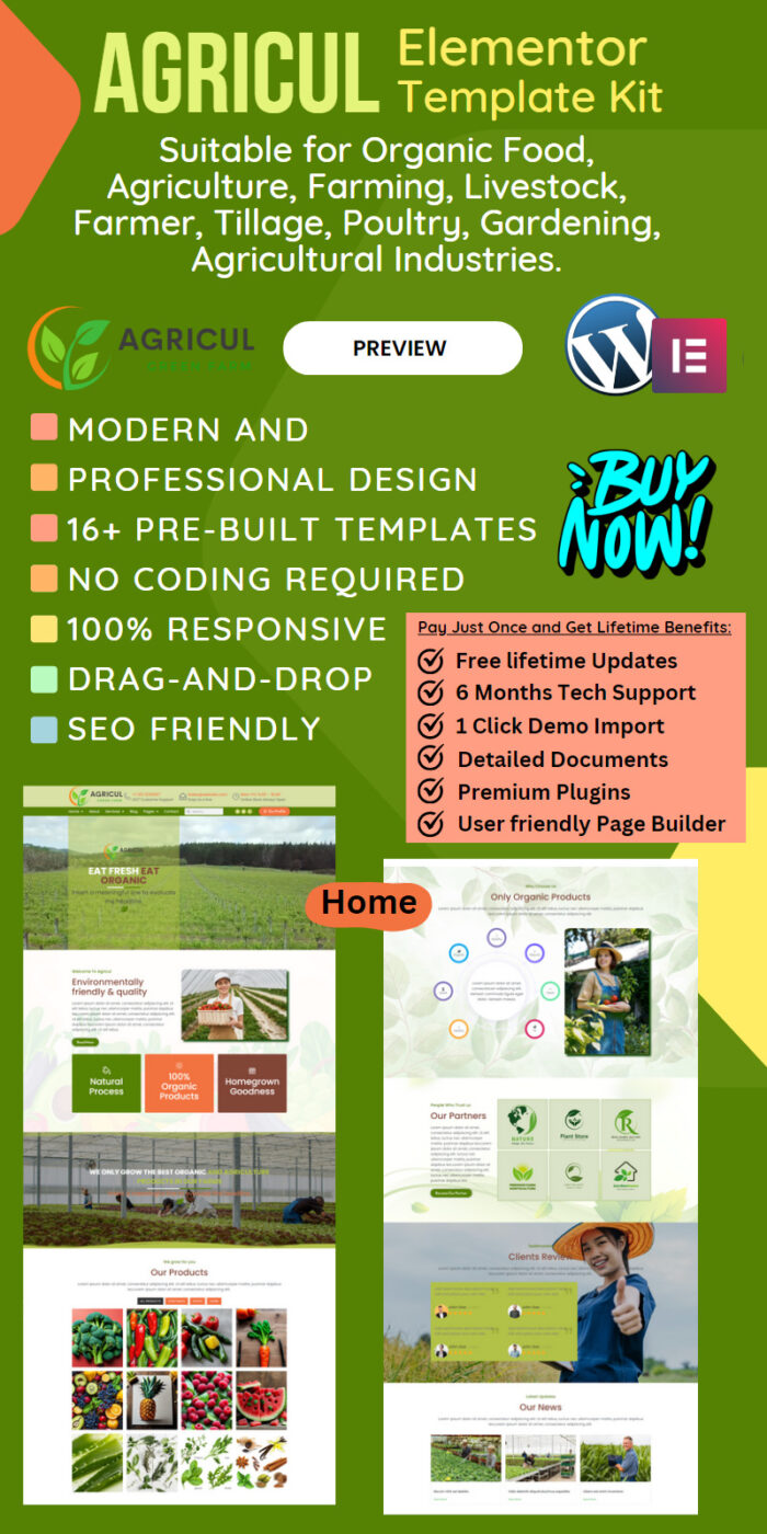 Agricul - Kit templat WordPress Elementor Pertanian Organik Modern. - Fitur Gambar 1