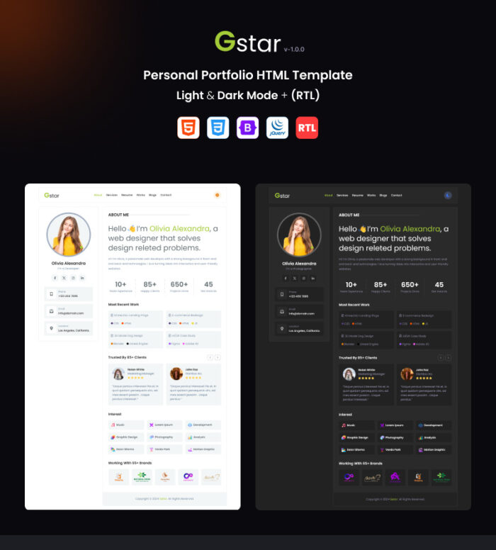 Gstar - Template HTML Portofolio Pribadi - Fitur Gambar 1