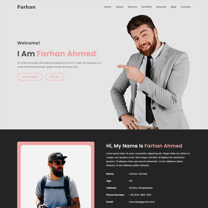 Template Halaman Arahan HTML5 Portofolio Pribadi Farhan - Fitur Gambar 1