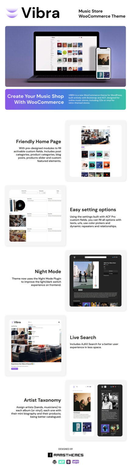 VIBRA - Tema WooCommerce Toko Musik - Fitur Gambar 1