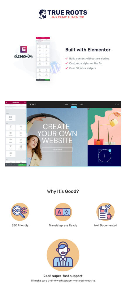 True Roots - Template Elementor WooCommerce Klinik Rambut - Fitur Gambar 1