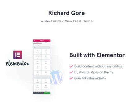 Richard Gore - Template Portofolio Penulis Bergaya dengan Tema WordPress Elementor Builder - Fitur Gambar 1