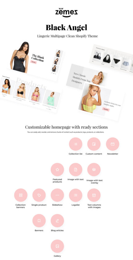 Black Angel - Lingerie Multipage Clean Shopify Theme - Fitur Gambar 1