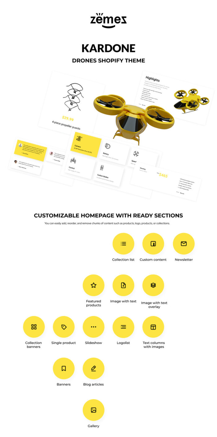 Kardone - Toko Produk Tunggal, Tema Shopify Drone - Fitur Gambar 1