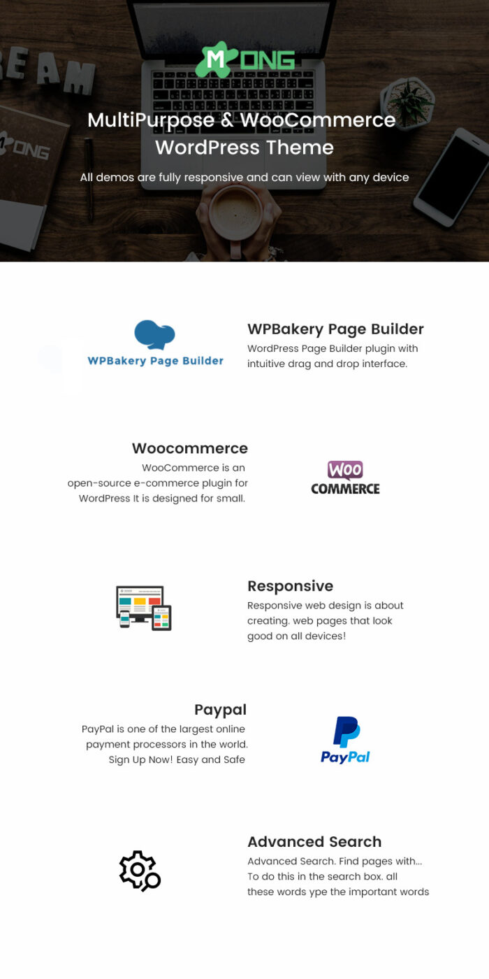 Tema WordPress WooCommerce Serbaguna Mong - Fitur Gambar 1