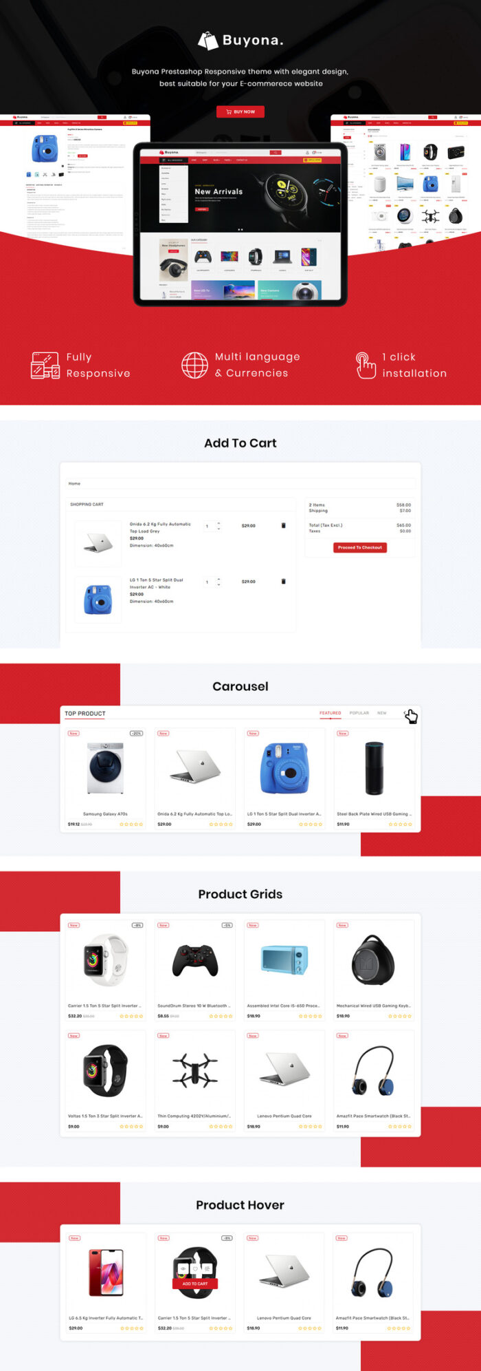 Buyona - Tema PrestaShop Template Elektronik Supermart - Fitur Gambar 1