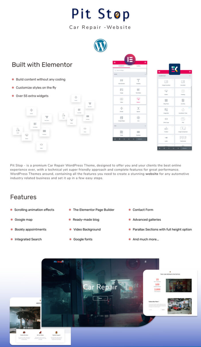 Pit Stop - Situs Web Perbaikan Mobil dengan Tema Blog Elementor WordPress - Fitur Gambar 1