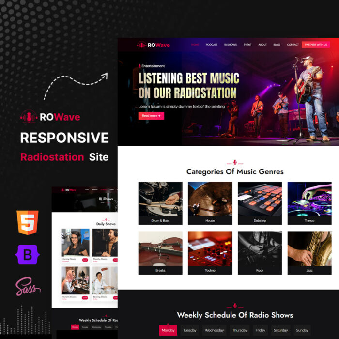 RoWave - Template Situs Web HTML5 Podcast Stasiun Radio Radio Jockey - Fitur Gambar 1