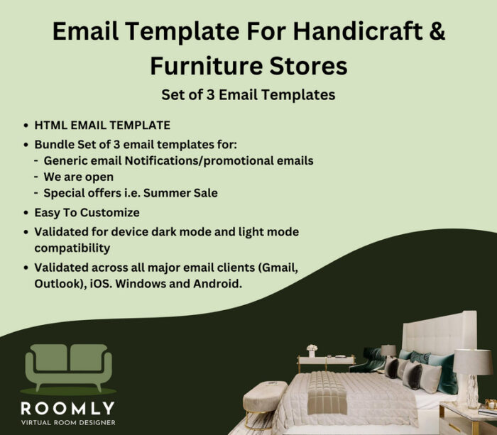 Template Email HTML Roomly – Sempurna Untuk Bisnis Kerajinan Tangan dan Toko Mebel - Fitur Gambar 1