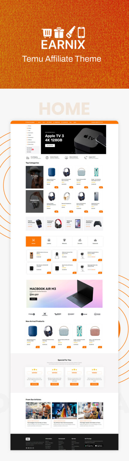 Earnix - Tema WooCommerce Afiliasi Temu - Fitur Gambar 1