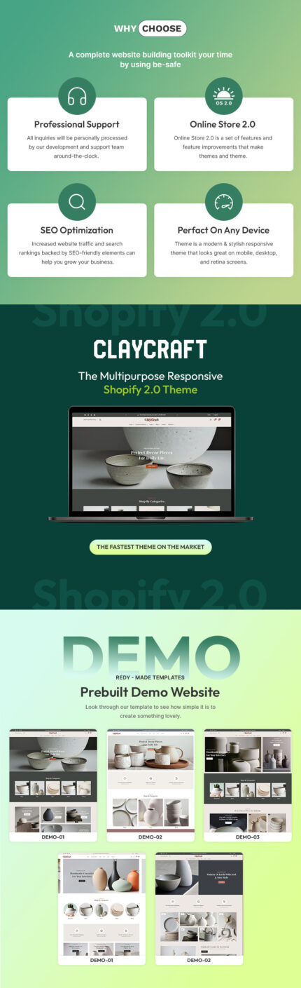 Claycraft - Toko Keramik & Dekorasi Rumah Buatan Tangan Tema Responsif Shopify 2.0 Serbaguna - Fitur Gambar 1