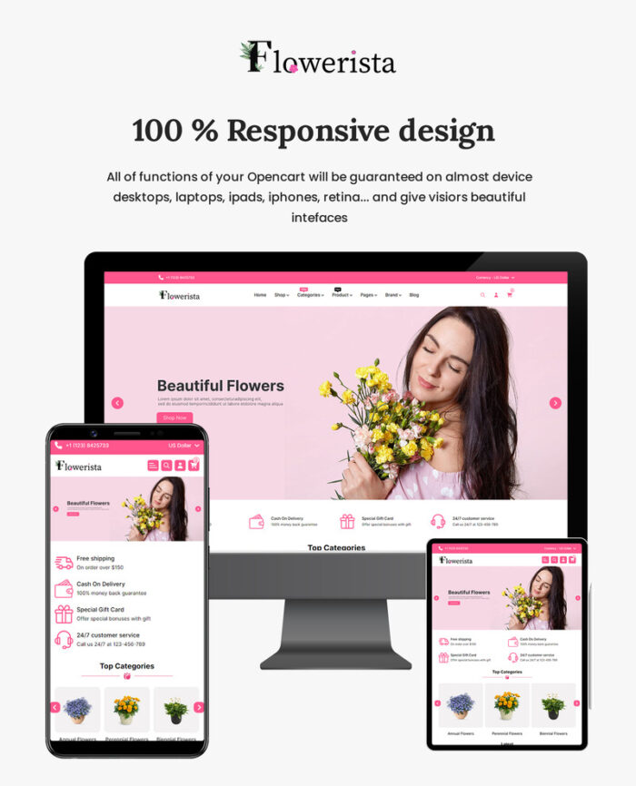 Flowerista - Template OpenCart 4.0.1.1 yang Elegan untuk Toko Bunga dan Butik E-Commerce - Fitur Gambar 1