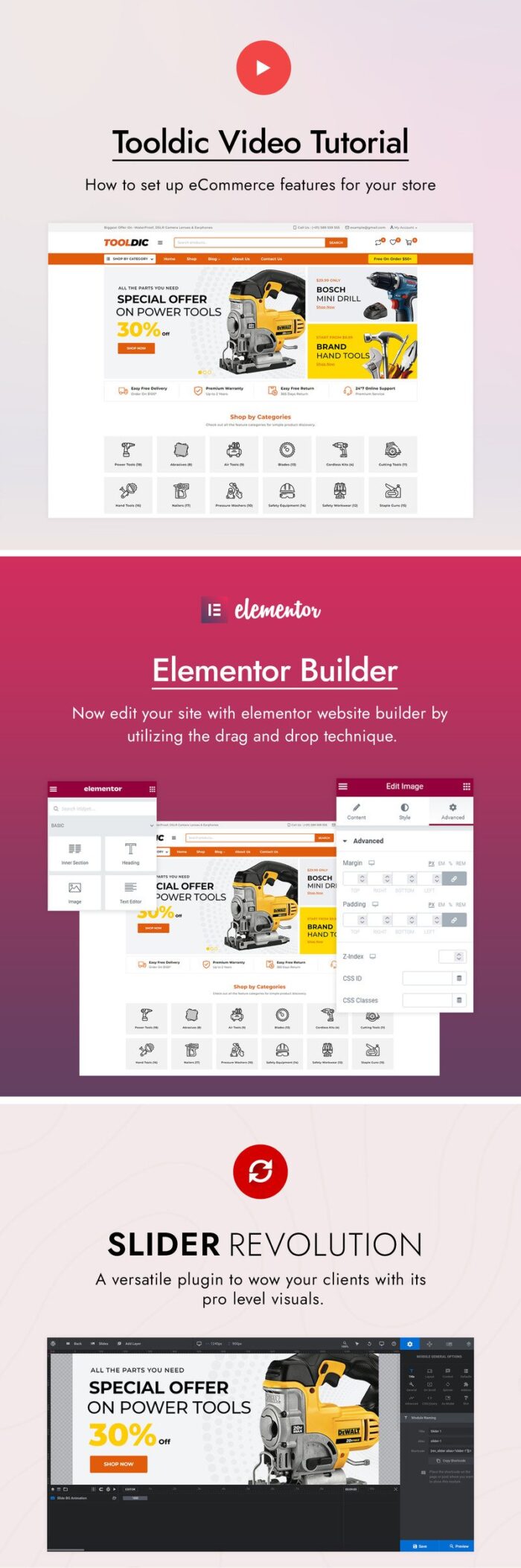 Tooldic - Tema WooCommerce Peralatan Listrik dan Suku Cadang Mobil - Fitur Gambar 3