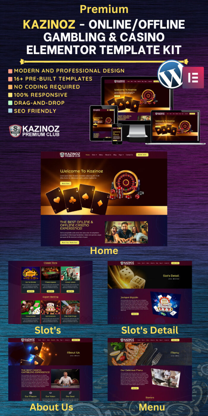 Kazinoz - Kit Template Perjudian & Kasino Online/Offline Elementor - Fitur Gambar 1