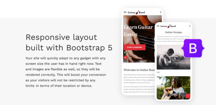 Template Halaman Arahan HTML5 untuk Gitar Band - Sekolah Musik - Fitur Gambar 4