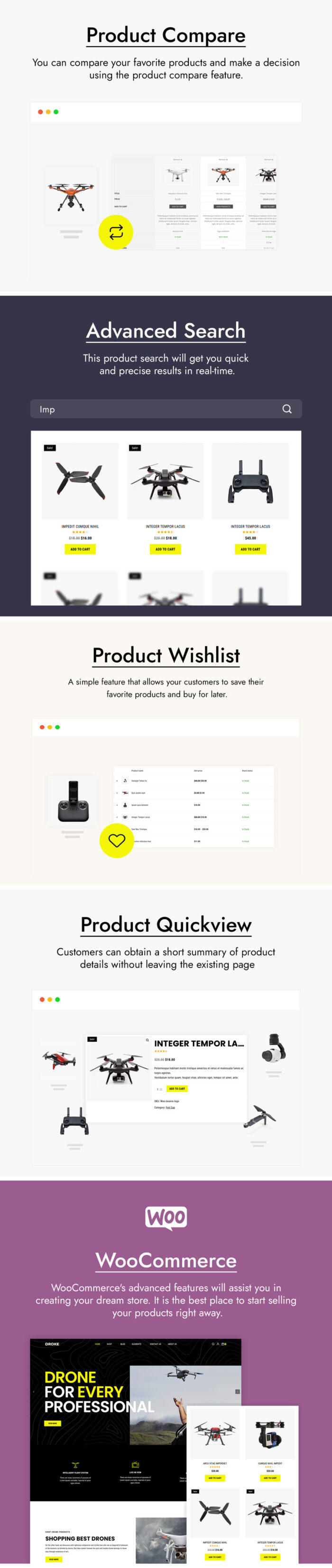 Tema WooCommerce Produk Tunggal, Drone dan Kamera Droke - Fitur Gambar 4