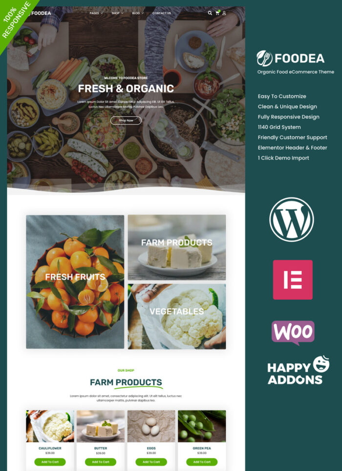 Foodea - Template WordPress Elementor Makanan Organik - Fitur Gambar 1