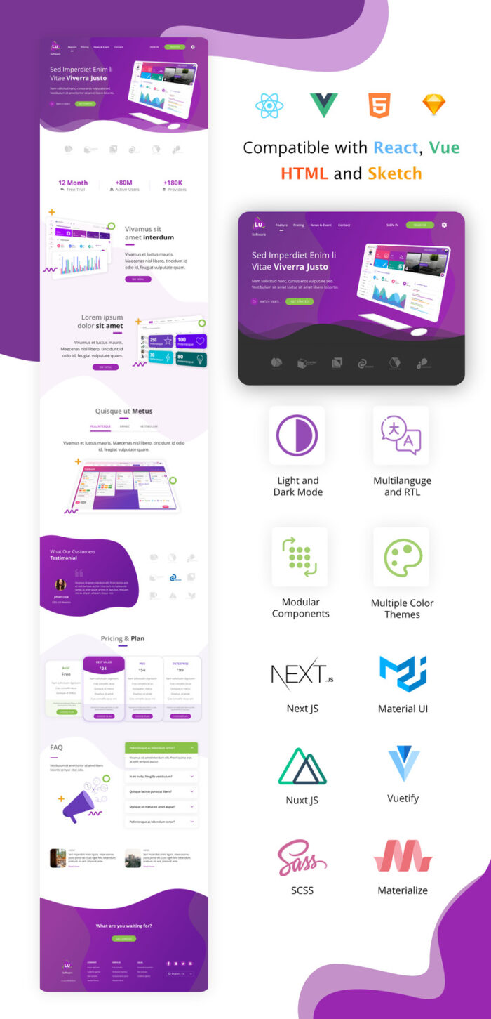 Luxas - Template Halaman Arahan HTML React Vue Sketch IT dan SaaS - Fitur Gambar 1