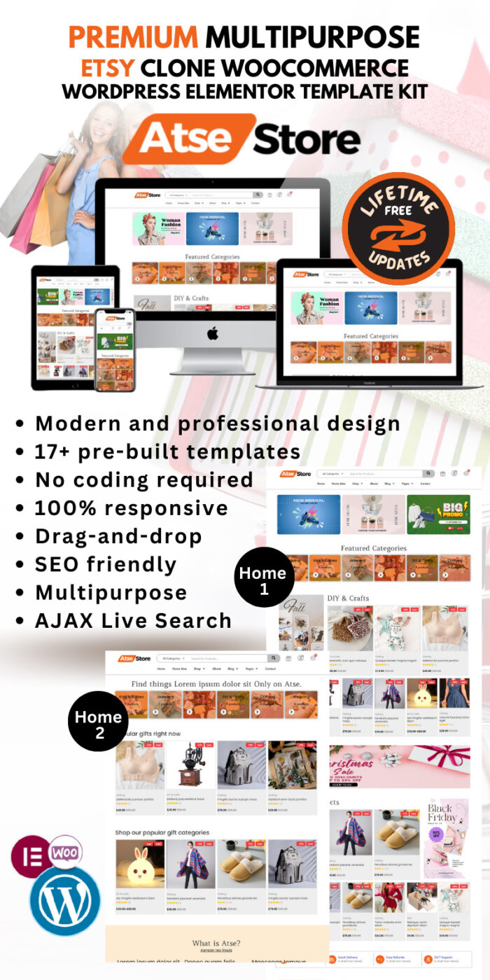 Atse-Store - Template Woocommerce Serbaguna Elementor kit untuk Toko Kerajinan Tangan & Pakaian - Fitur Gambar 1