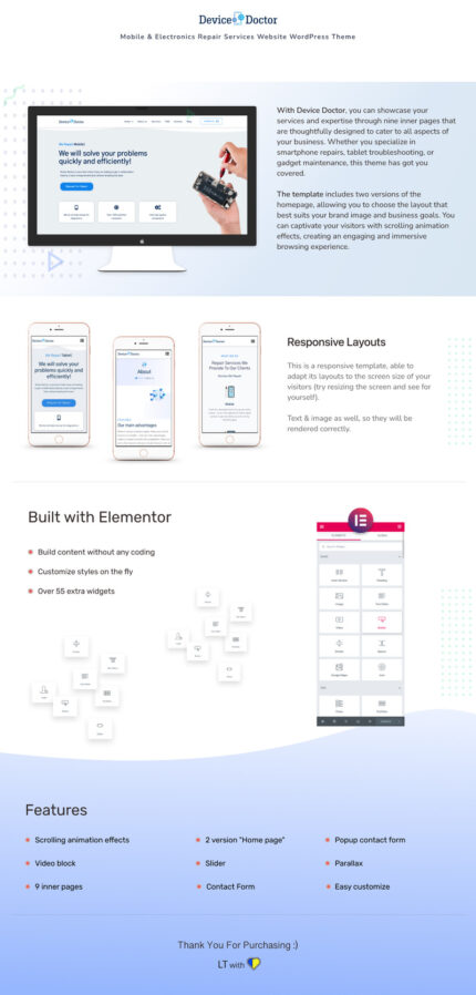 Tema WordPress Situs Web Layanan Perbaikan Ponsel & Elektronik Device Doctor - Fitur Gambar 1