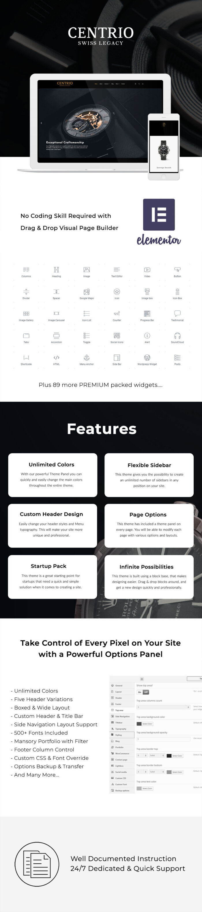Centrio - Tema WordPress & Elementor Jam Tangan Mewah - Fitur Gambar 1