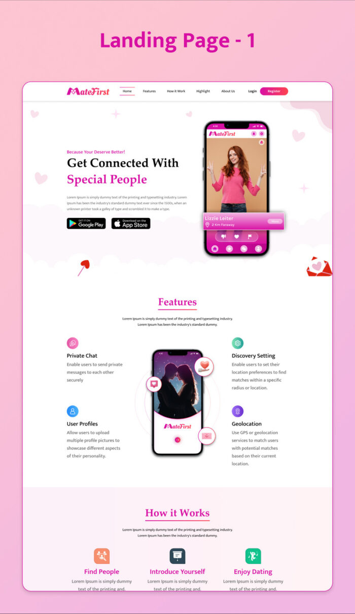 Matefirst - Template HTML5 Halaman Arahan Aplikasi Kencan - Fitur Gambar 3