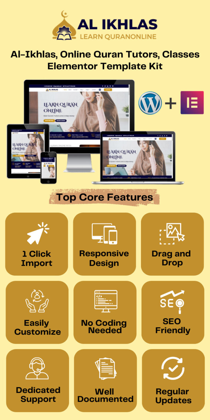 Al-Ikhlas - Guru Quran Online, Kelas Quran Online Template Kit Elementor WordPress - Fitur Gambar 1