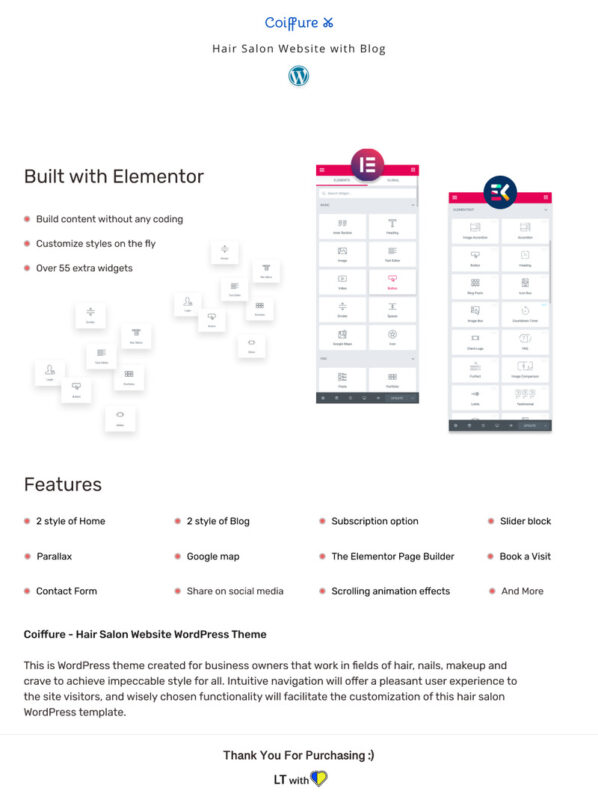 Сoiffure - Situs Web Salon Rambut dengan Tema Blog Elementor WordPress - Fitur Gambar 1