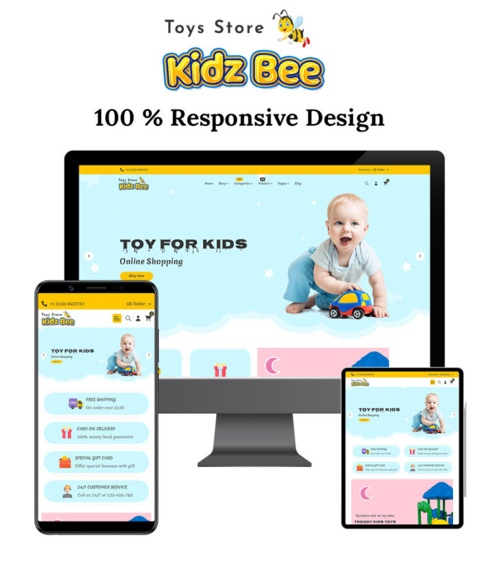 KidsBee Web - Bermainlah dengan Template Web HTML yang Menyenangkan dan Berwarna-warni untuk Mainan Anak-anak! - Fitur Gambar 1