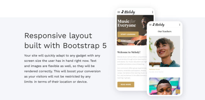 Melody - Template Situs Web HTML5 Bootstrap Multihalaman Sekolah Musik - Fitur Gambar 5