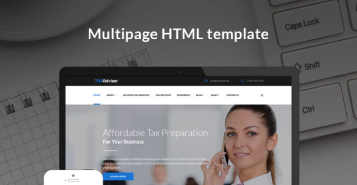 TaxAdviser - Template Situs Web Multihalaman Responsif Perusahaan Akuntansi dan Layanan Pajak - Fitur Gambar 1