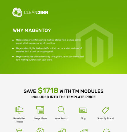 CleanJinn - Toko Peralatan dan Perlengkapan Kebersihan Tema Magento Responsif - Fitur Gambar 1