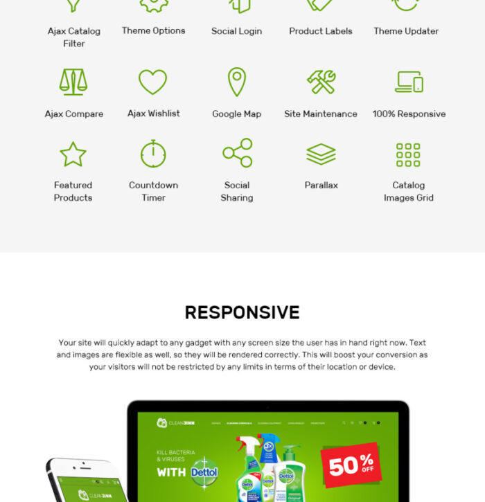 CleanJinn - Toko Peralatan dan Perlengkapan Kebersihan Tema Magento Responsif - Fitur Gambar 2