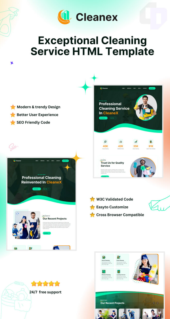 Cleanex - Tingkatkan Bisnis Kebersihan Anda dengan Template HTML Kebersihan Unggul - Fitur Gambar 1