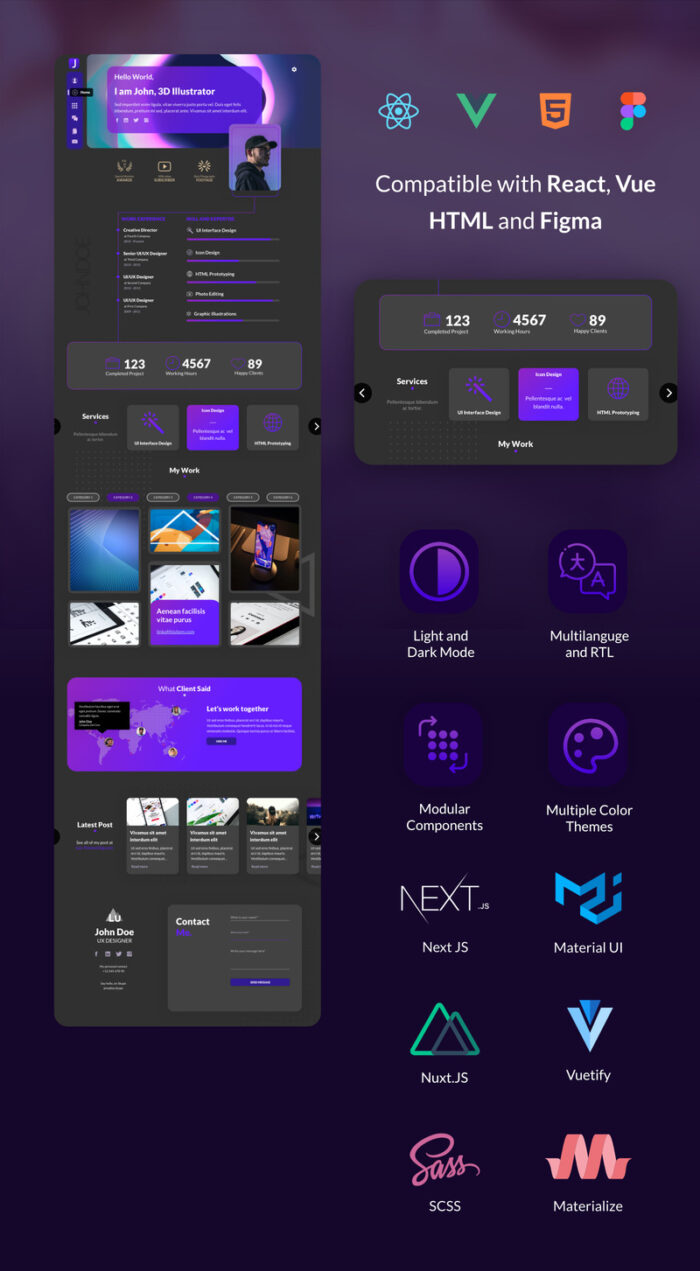 Alexus - Portofolio Online CV HTML React Vue dan Figma Template - Fitur Gambar 1