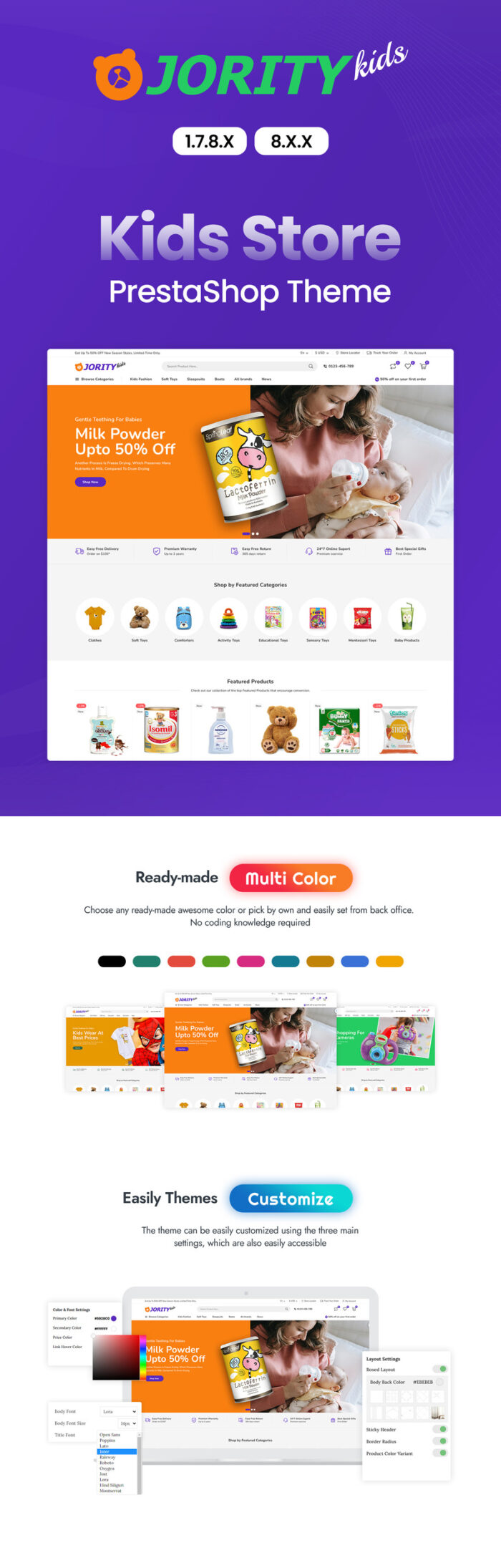 Tema PrestaShop Jority Kids, Makanan Bayi dan Mainan - Fitur Gambar 1