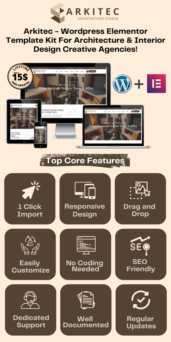 ARKITEC - Kit Template WordPress Elementor Desain Interior, Konstruksi & Arsitektur - Fitur Gambar 1