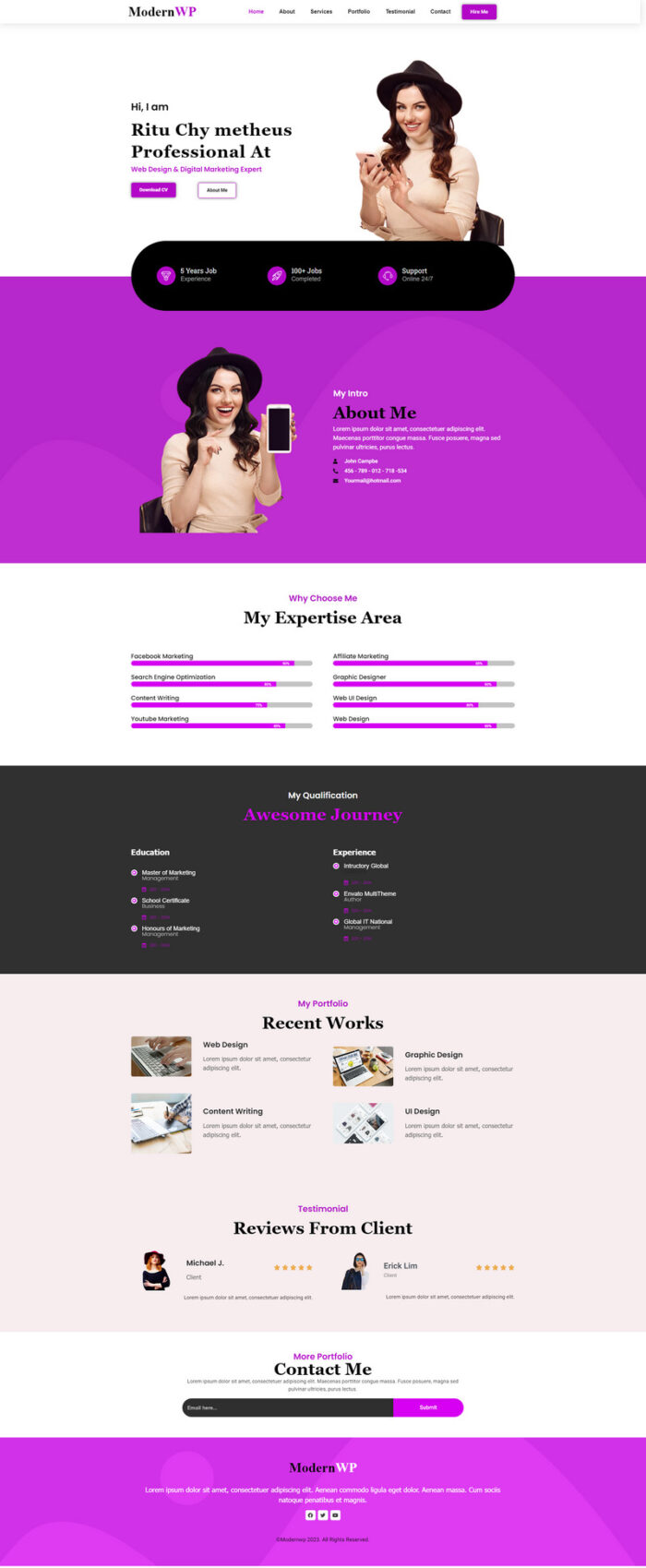 Tema WordPress ModernWP Creative Portfolio And Personal Full Responsive - Fitur Gambar 1