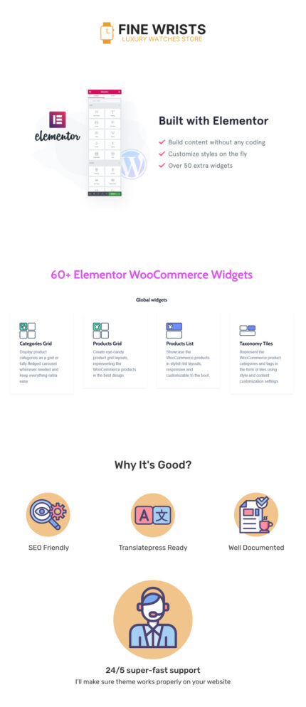 Fine Wrists - Template WordPress Elementor Toko Penjualan Jam Tangan Mewah - Fitur Gambar 1