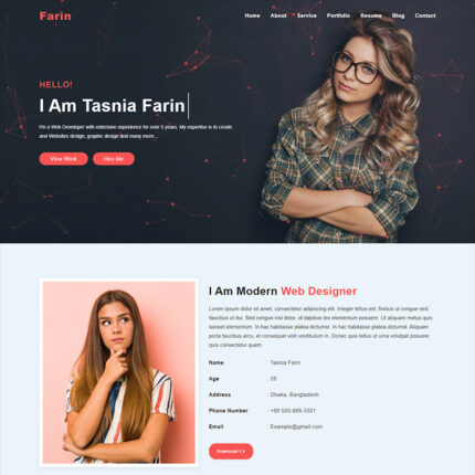 Template Halaman Arahan HTML5 Portofolio Pribadi Farin - Fitur Gambar 1