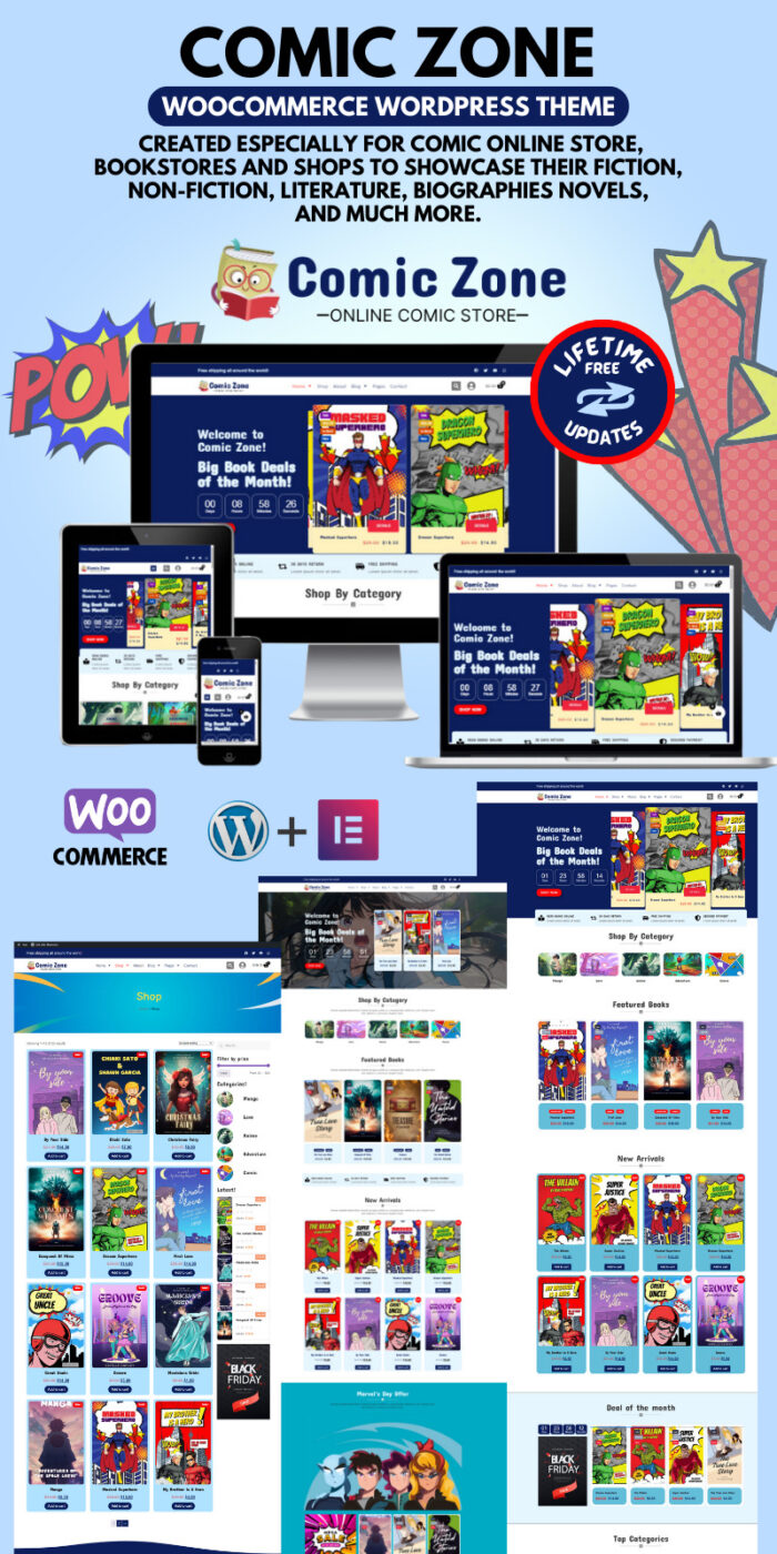 Tema Woocommerce Comic Zone untuk toko Komik, Toko Buku, Portal berita Cerita Anime & Manga - Fitur Gambar 1