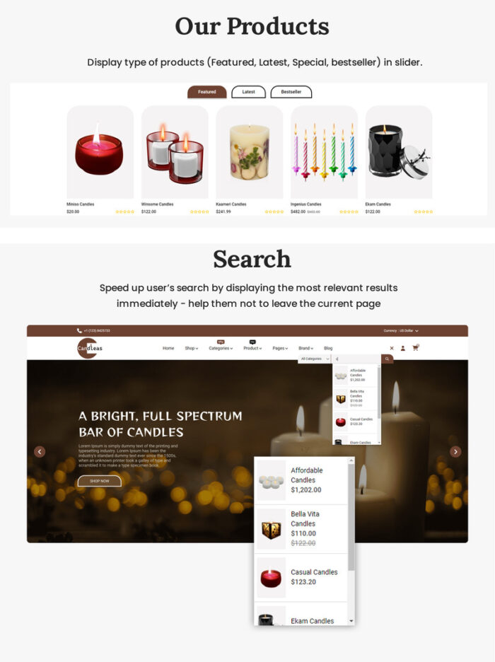 Candleas - Opencart 4.0.1.1 Template untuk Toko Penjualan Barang Lilin dan Dekorasi - Fitur Gambar 3